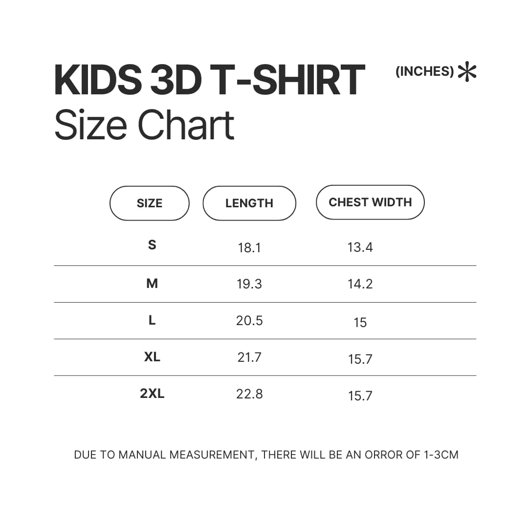 Kids 3D T shirt Size Chart - SML Merch
